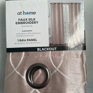 At Home Blush Faux Silk Embroidery Blackout Curtain Panel